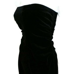 Theory Velvet Dress Strapless Ruched Lined Black Back Zip Stretch USA XS 0